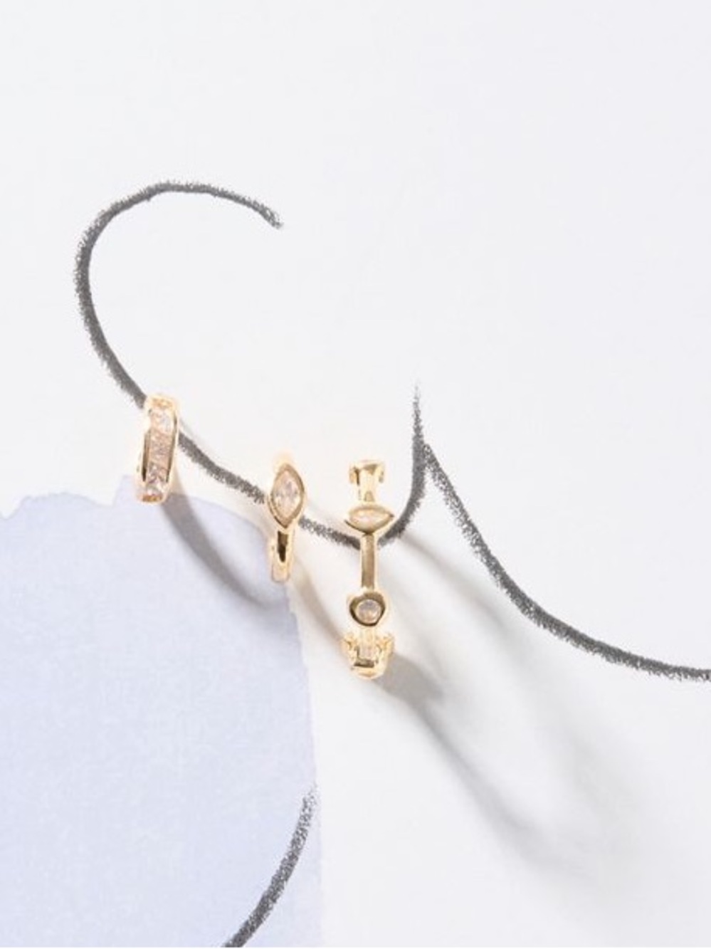NWT Anthropologie Crystal Earrings | Set of 3 | 14K Gold Plated CZ Ear Stack - Picture 5 of 5